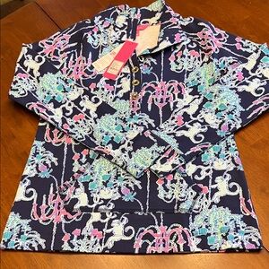 Lilly Pulitzer Navy Popover with Pink and Green Accents